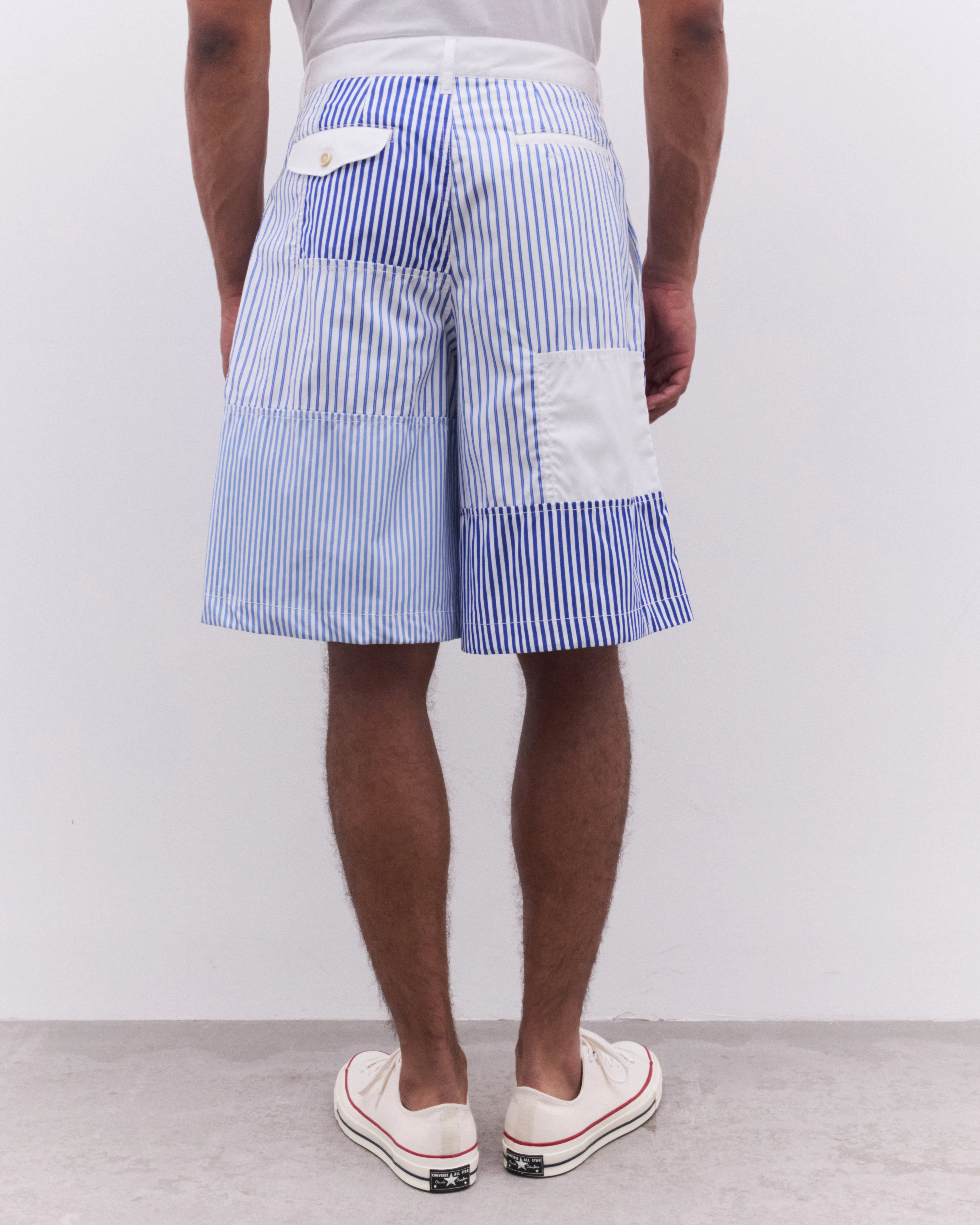 CDG Shirt - Men's Striped Panel Wide Leg Shorts - (Blue/White)
