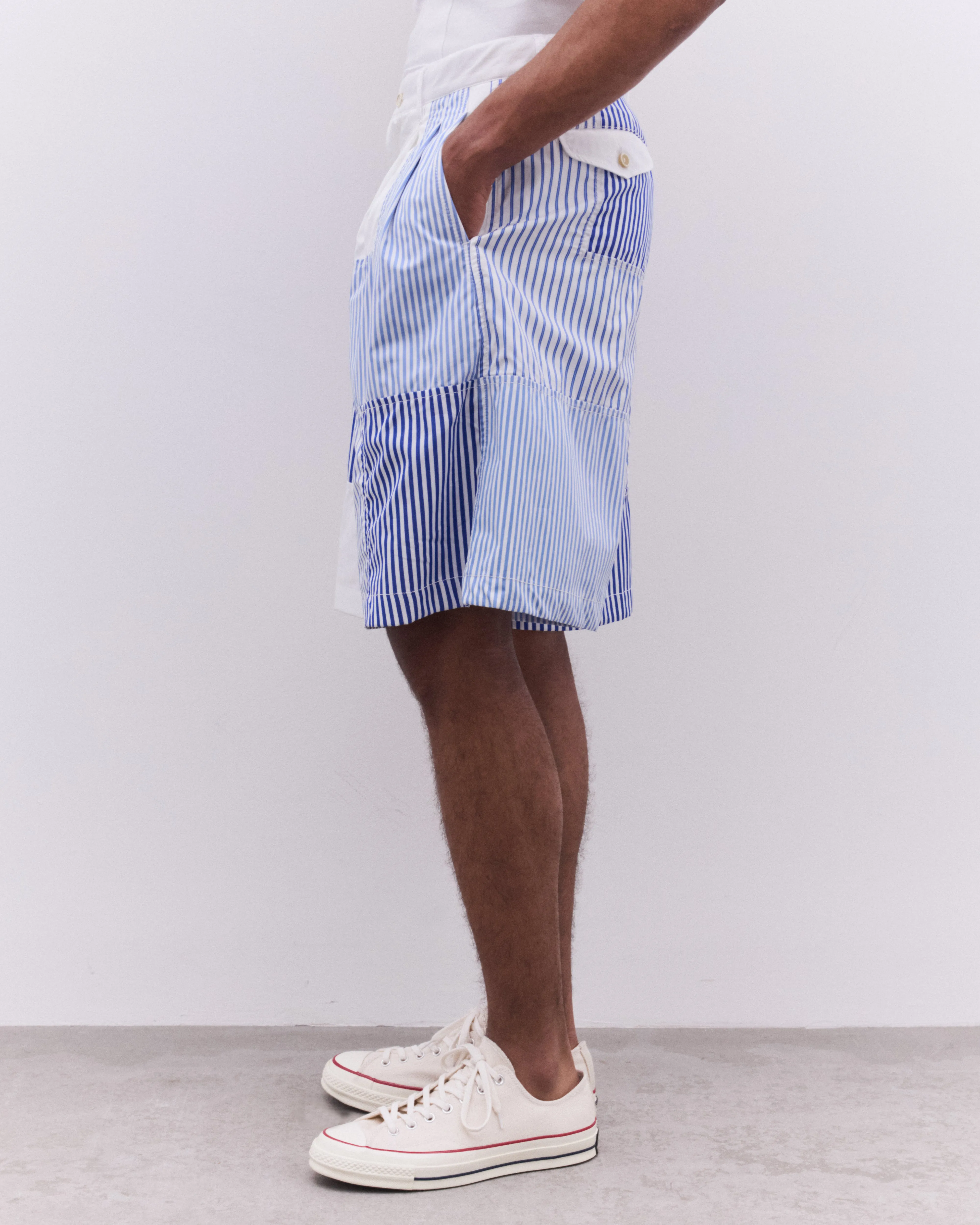 CDG Shirt - Men's Striped Panel Wide Leg Shorts - (Blue/White)
