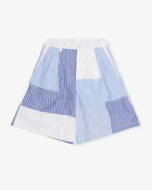 CDG Shirt - Men's Striped Panel Wide Leg Shorts - (Blue/White)