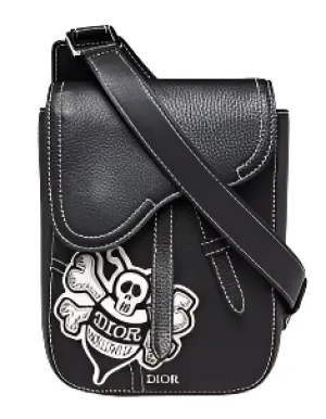 Christian Dior x Shawn Stussy Black Grained Leather Saddle Messenger Bag