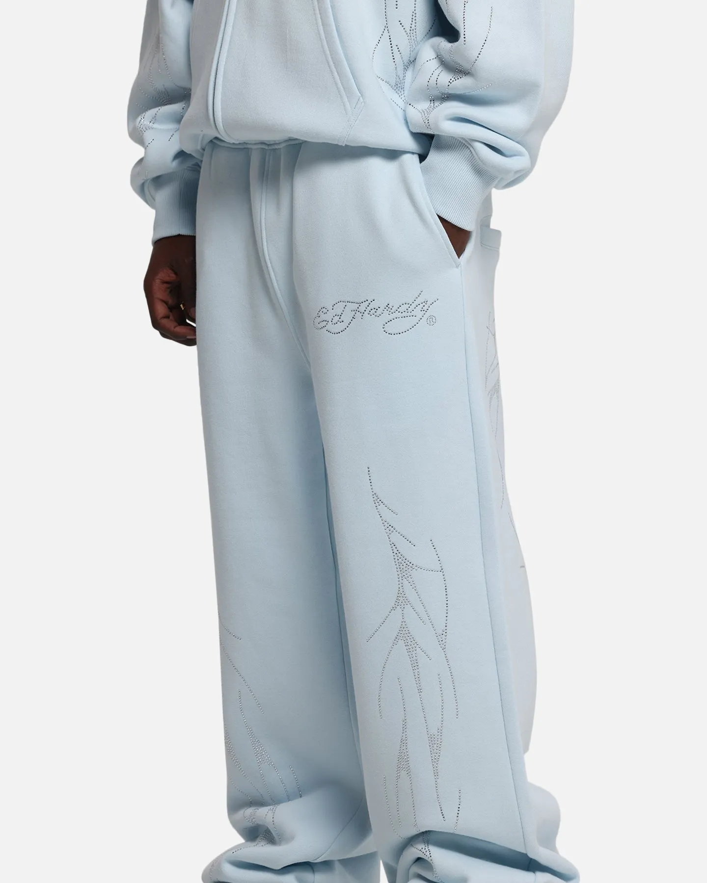 Ed Hardy Cyber Rhinestone Track Pants Light Blue