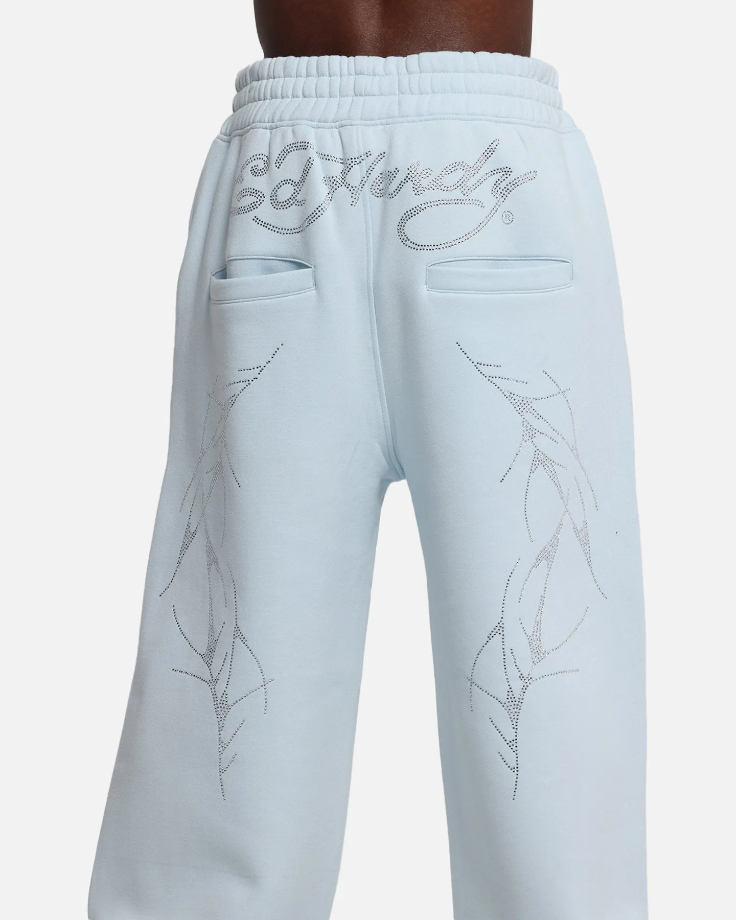 Ed Hardy Cyber Rhinestone Track Pants Light Blue
