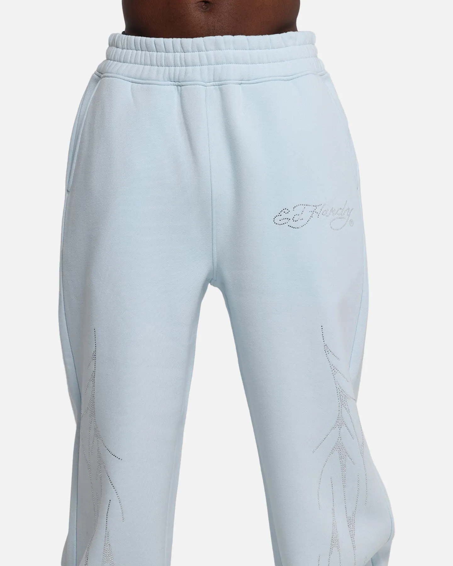 Ed Hardy Cyber Rhinestone Track Pants Light Blue