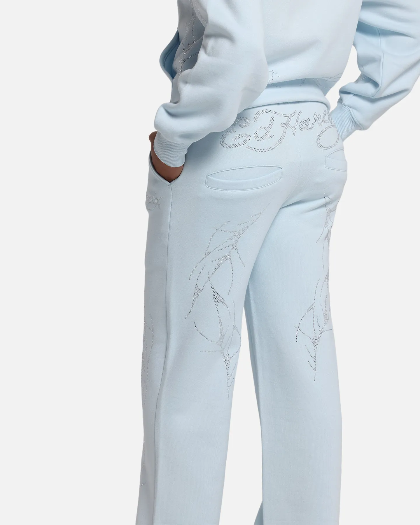 Ed Hardy Cyber Rhinestone Track Pants Light Blue