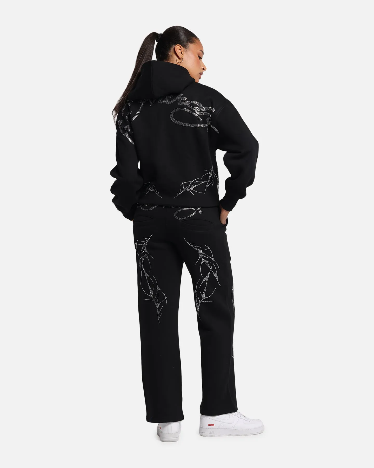 Ed Hardy Cyber Rhinestone Zip-Up Hoodie Black