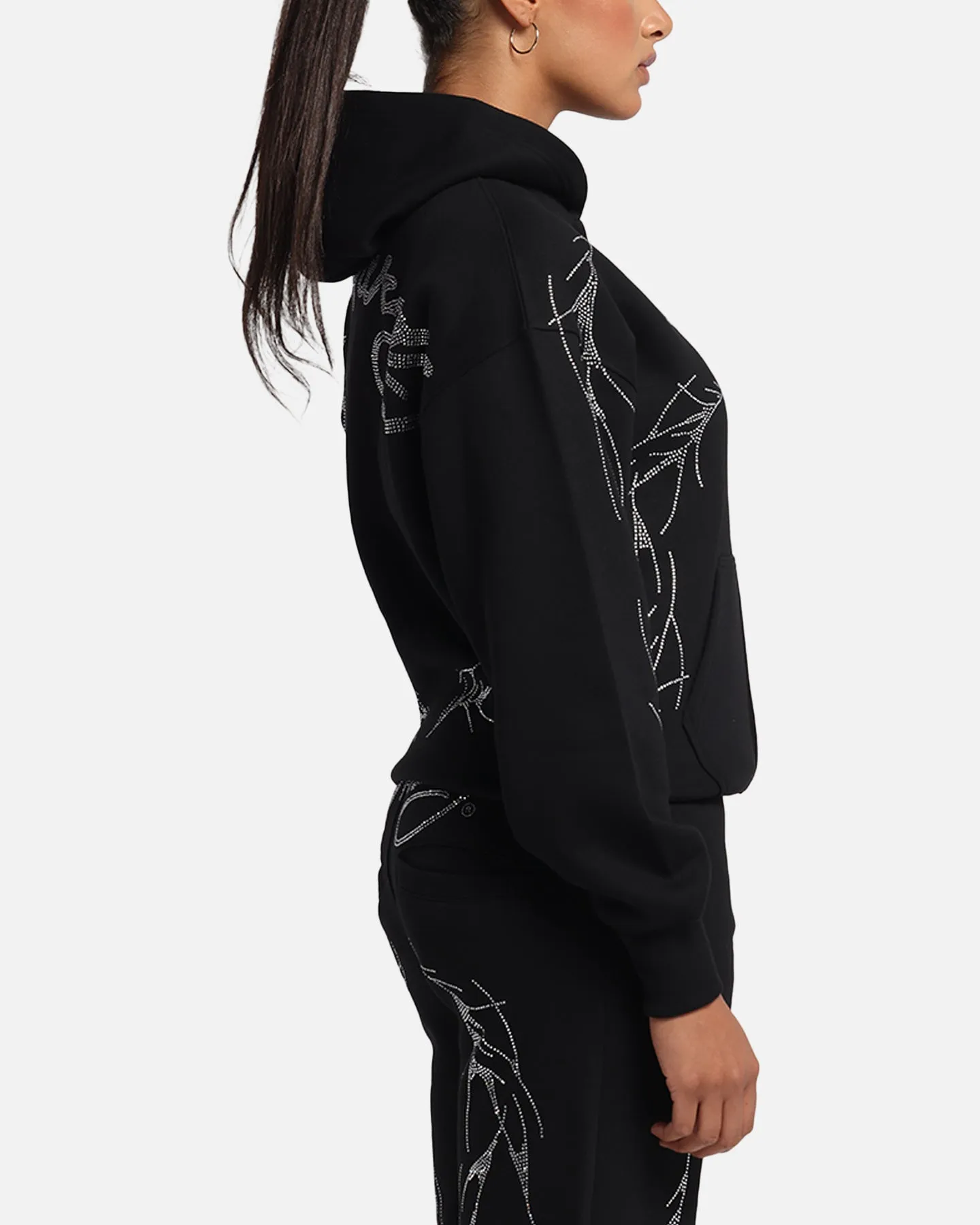 Ed Hardy Cyber Rhinestone Zip-Up Hoodie Black