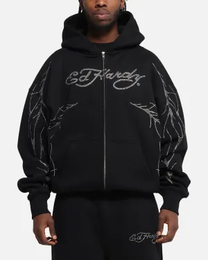 Ed Hardy Cyber Rhinestone Zip-Up Hoodie Black