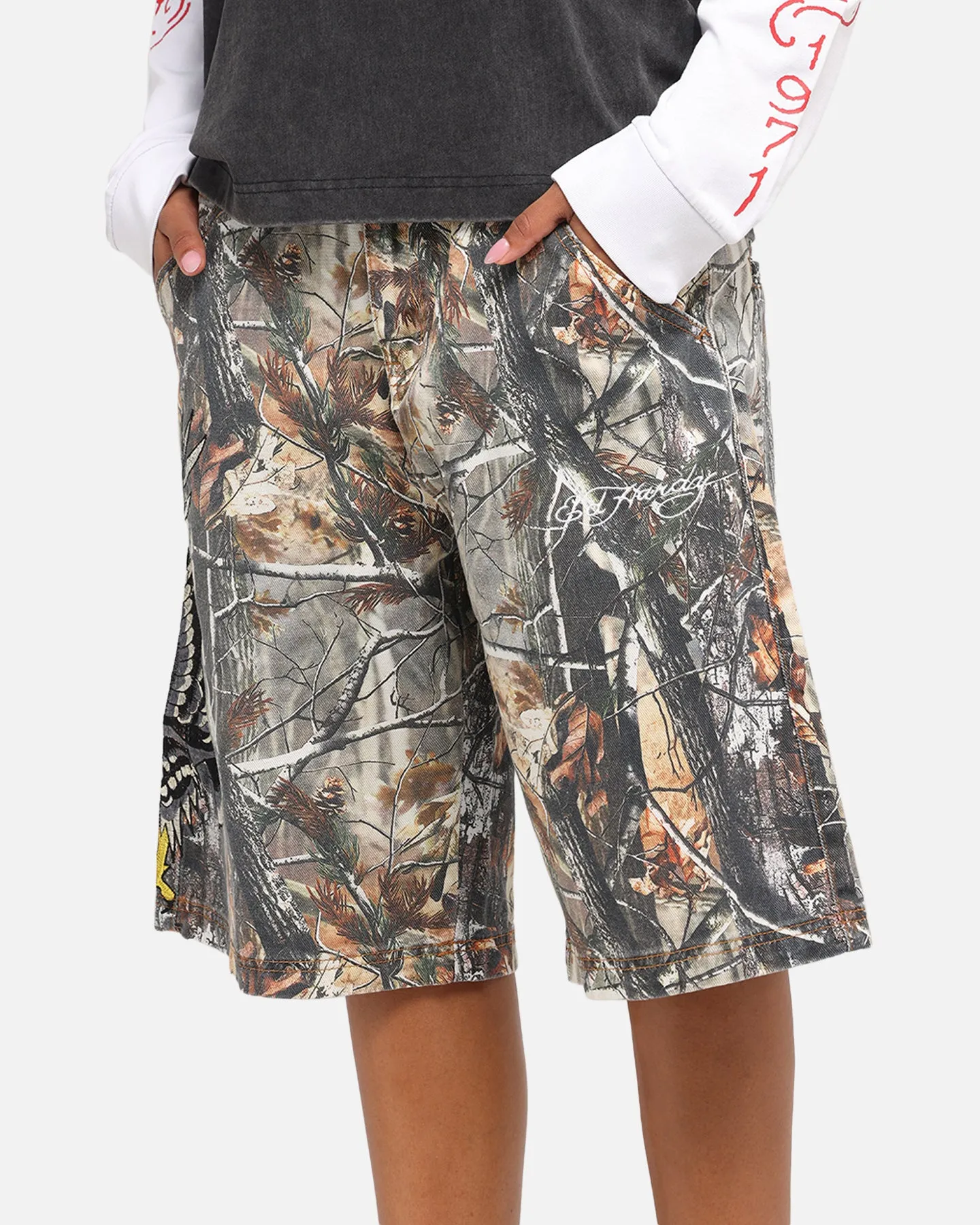 Ed Hardy Eagle Jorts Real Tree Camo