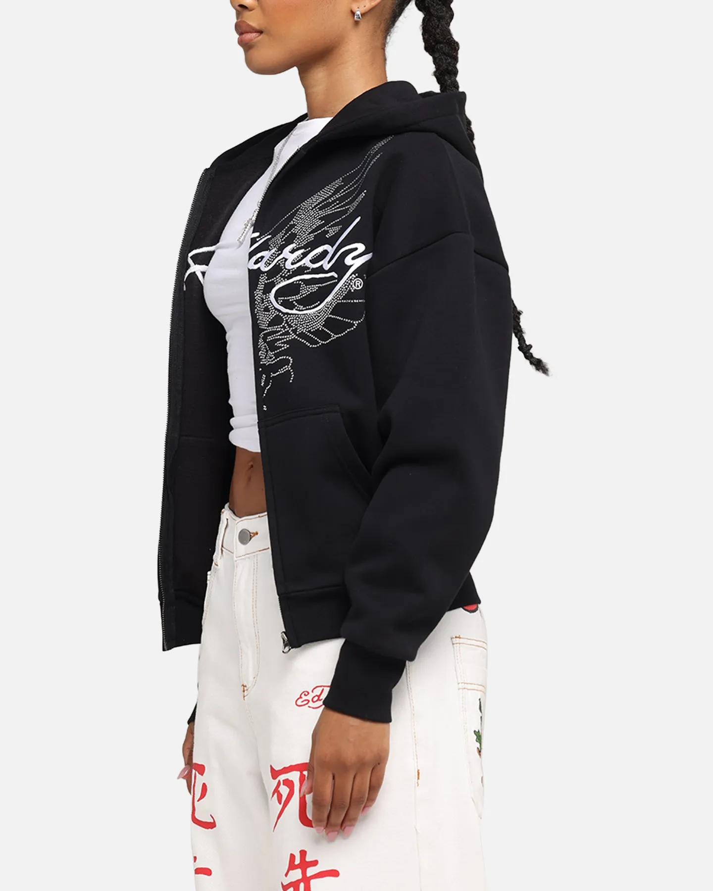 Ed Hardy Eagle Rhinestone Zip Hoodie Black