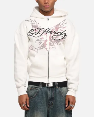 Ed Hardy Eagle Rhinestone Zip Hoodie Off White