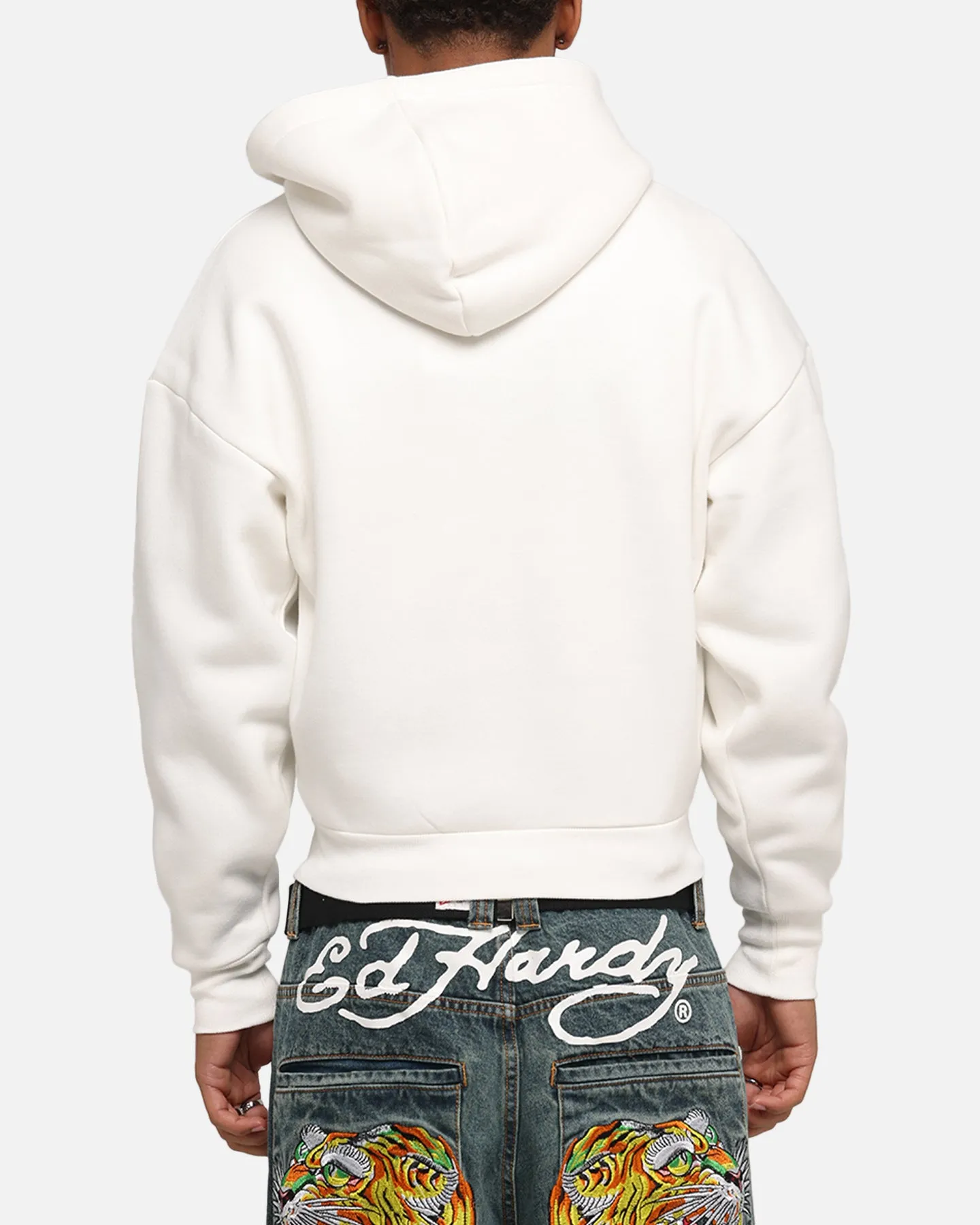 Ed Hardy Eagle Rhinestone Zip Hoodie Off White