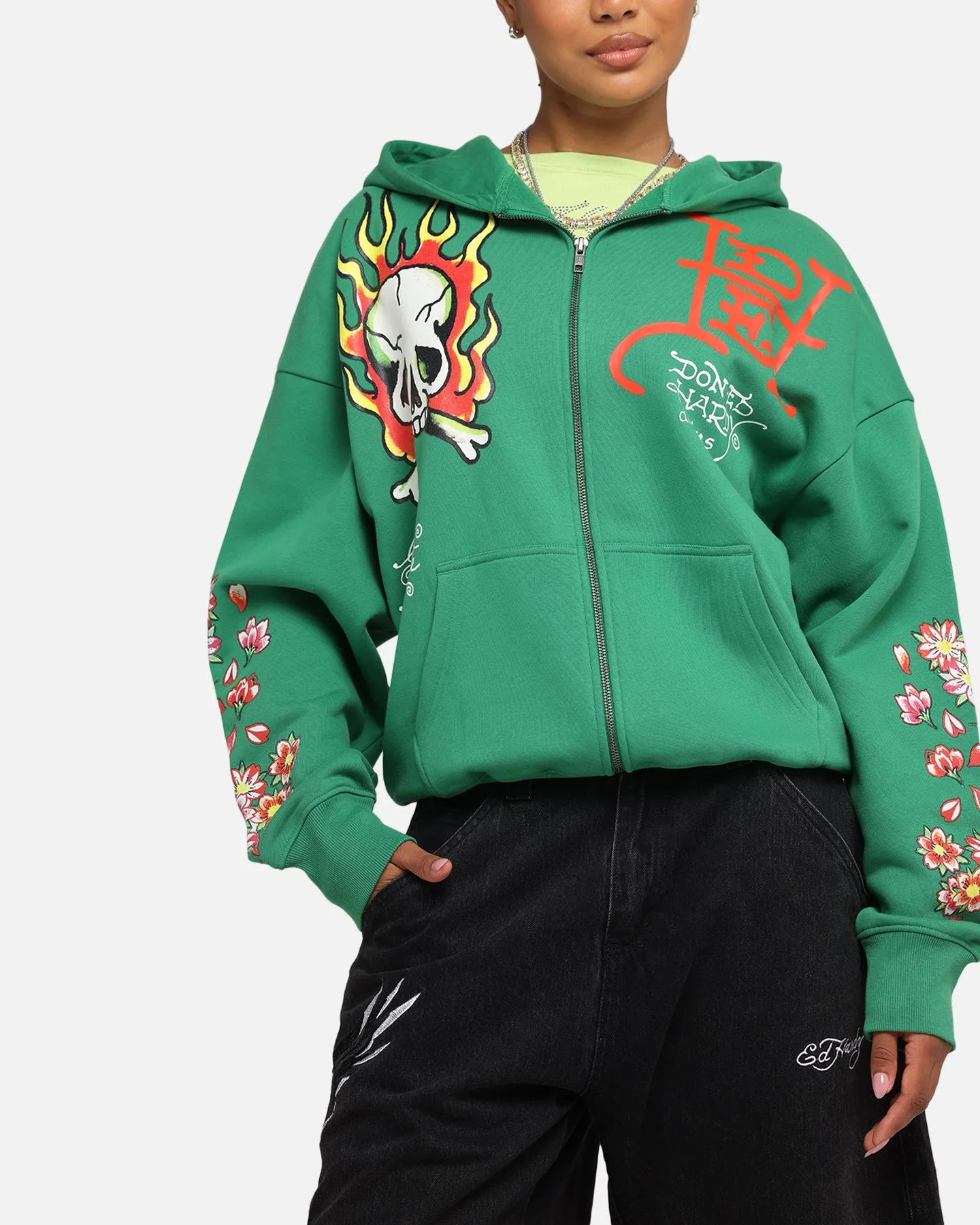 Ed Hardy Love Kills Slowly Zip Hoodie Green
