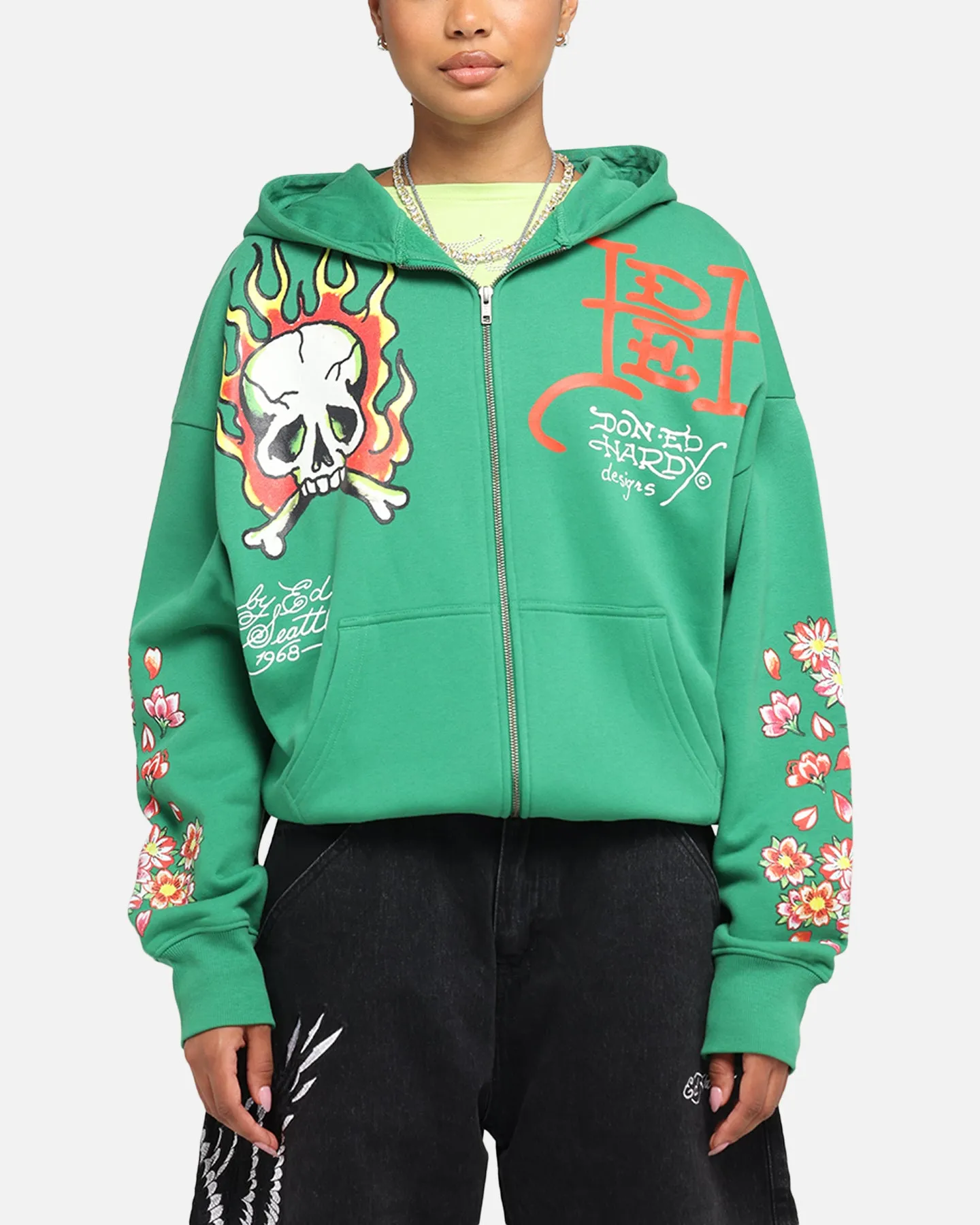 Ed Hardy Love Kills Slowly Zip Hoodie Green