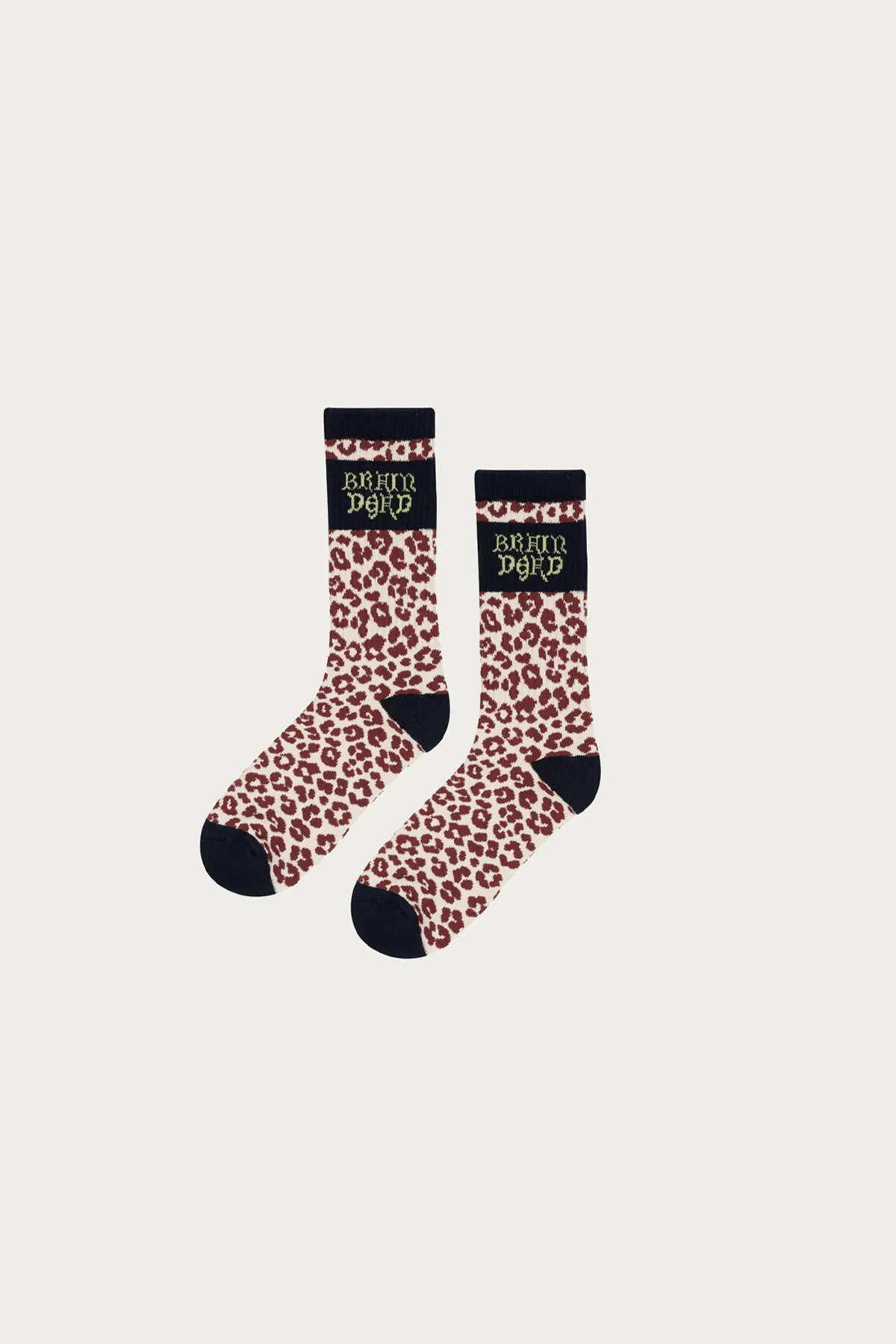 Paneled Logo Crew Socks - Maroon Leopard/Navy