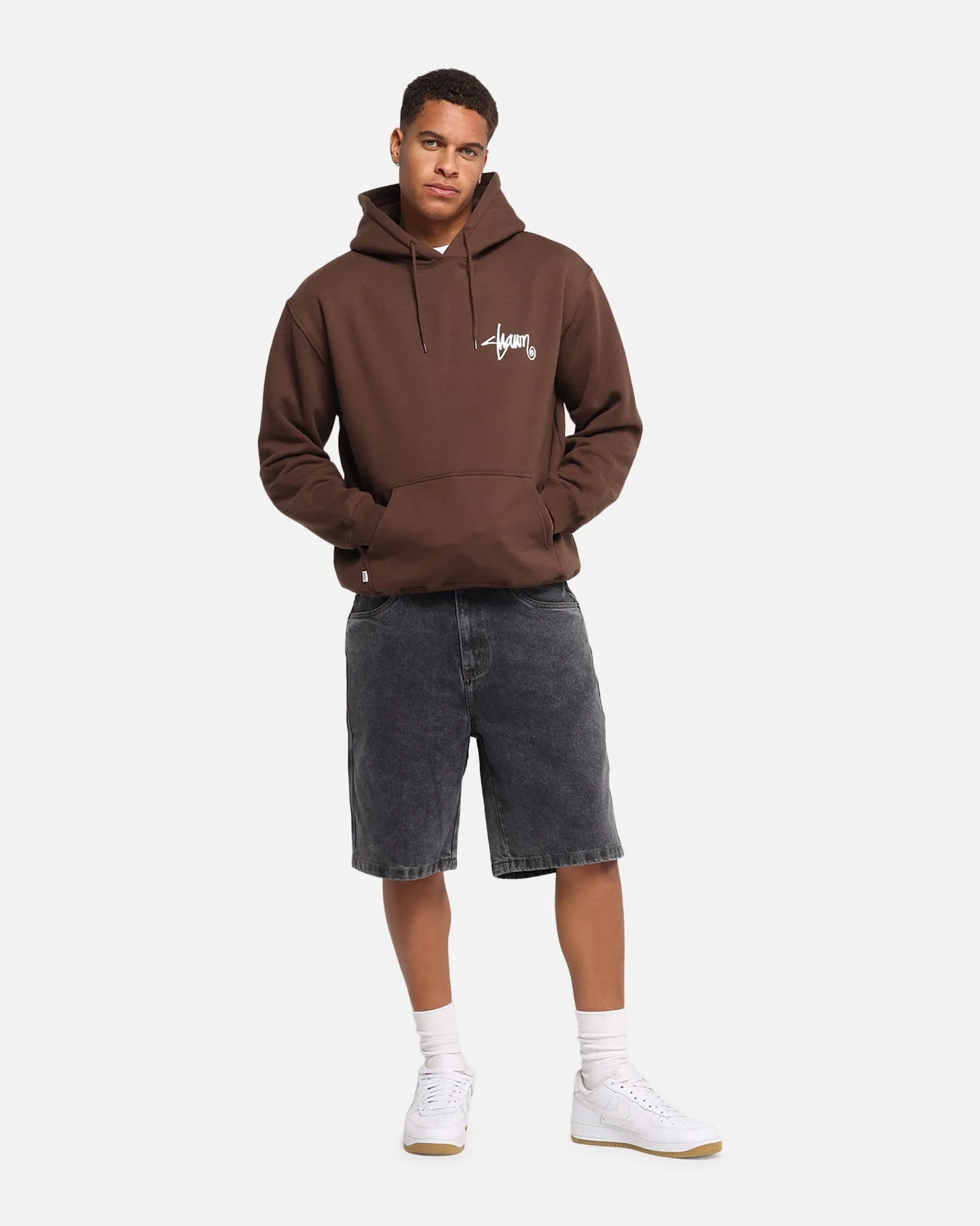 S Double Shawn Script Hoodie Chocolate