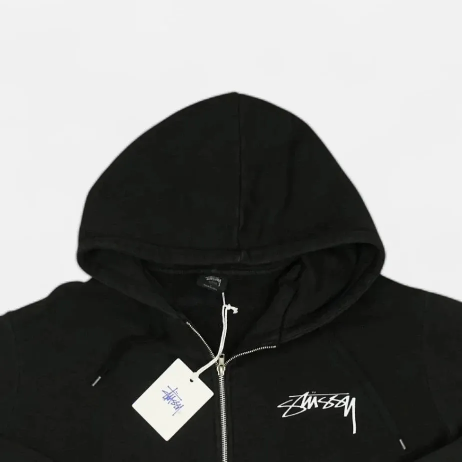 Stssy Black Zipped Hoodie with Graffiti Spellout