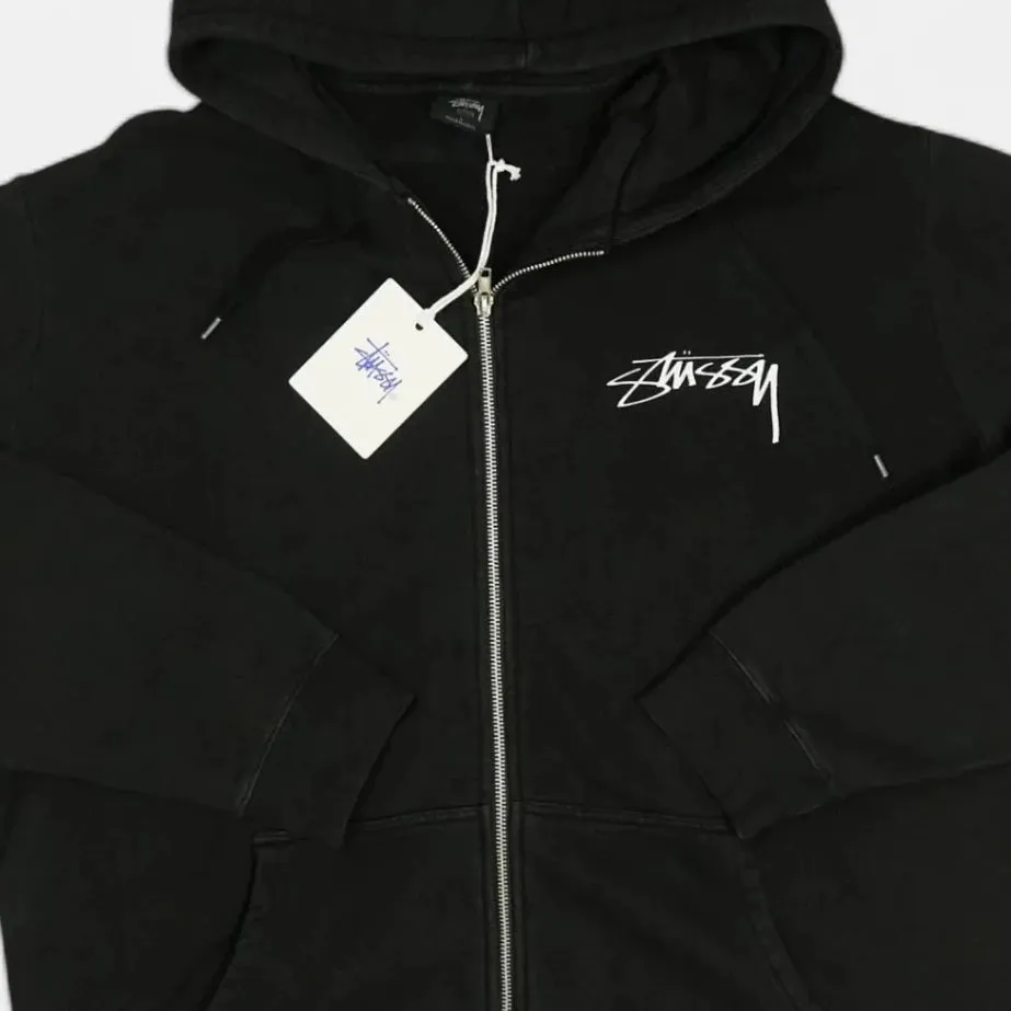 Stssy Black Zipped Hoodie with Graffiti Spellout