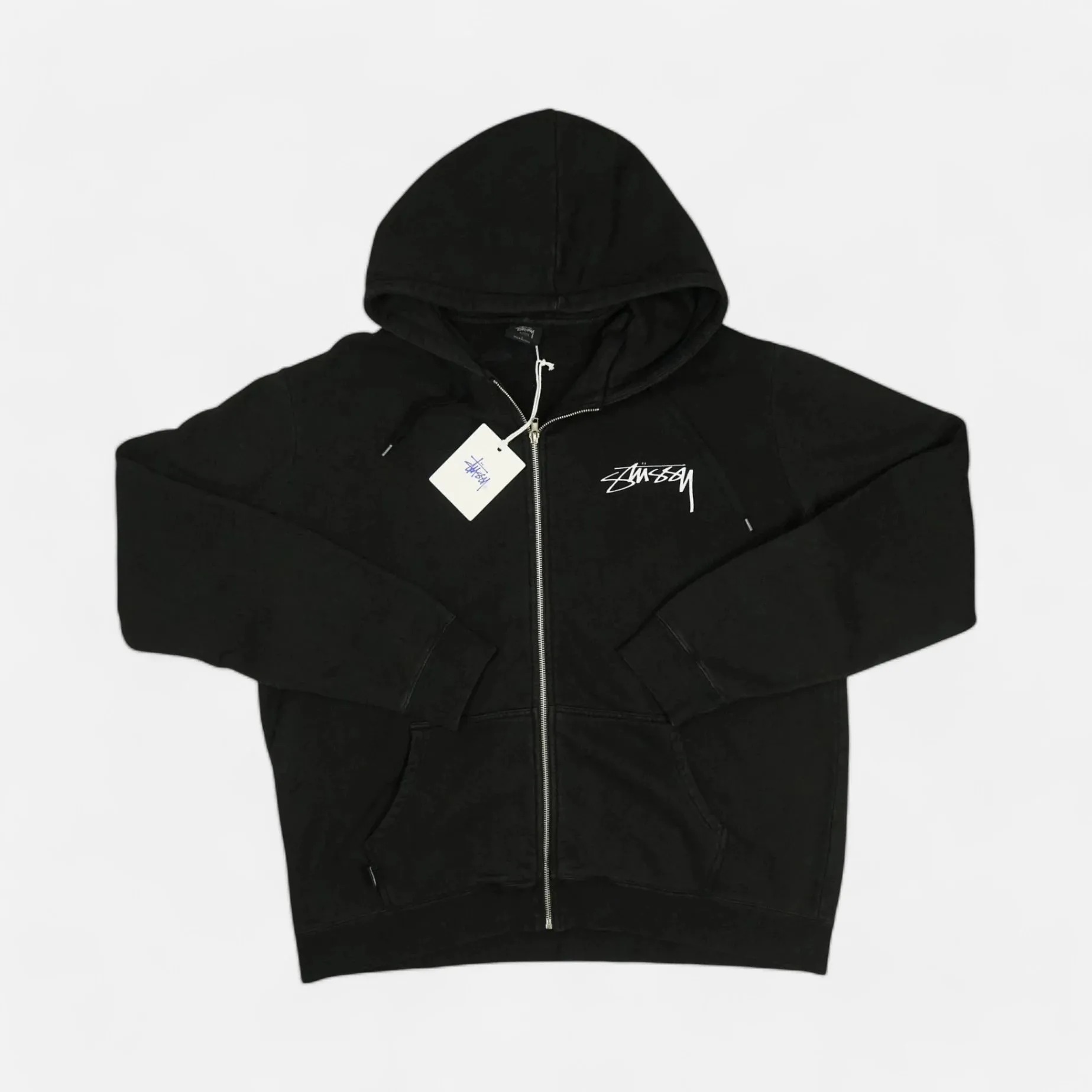 Stssy Black Zipped Hoodie with Graffiti Spellout
