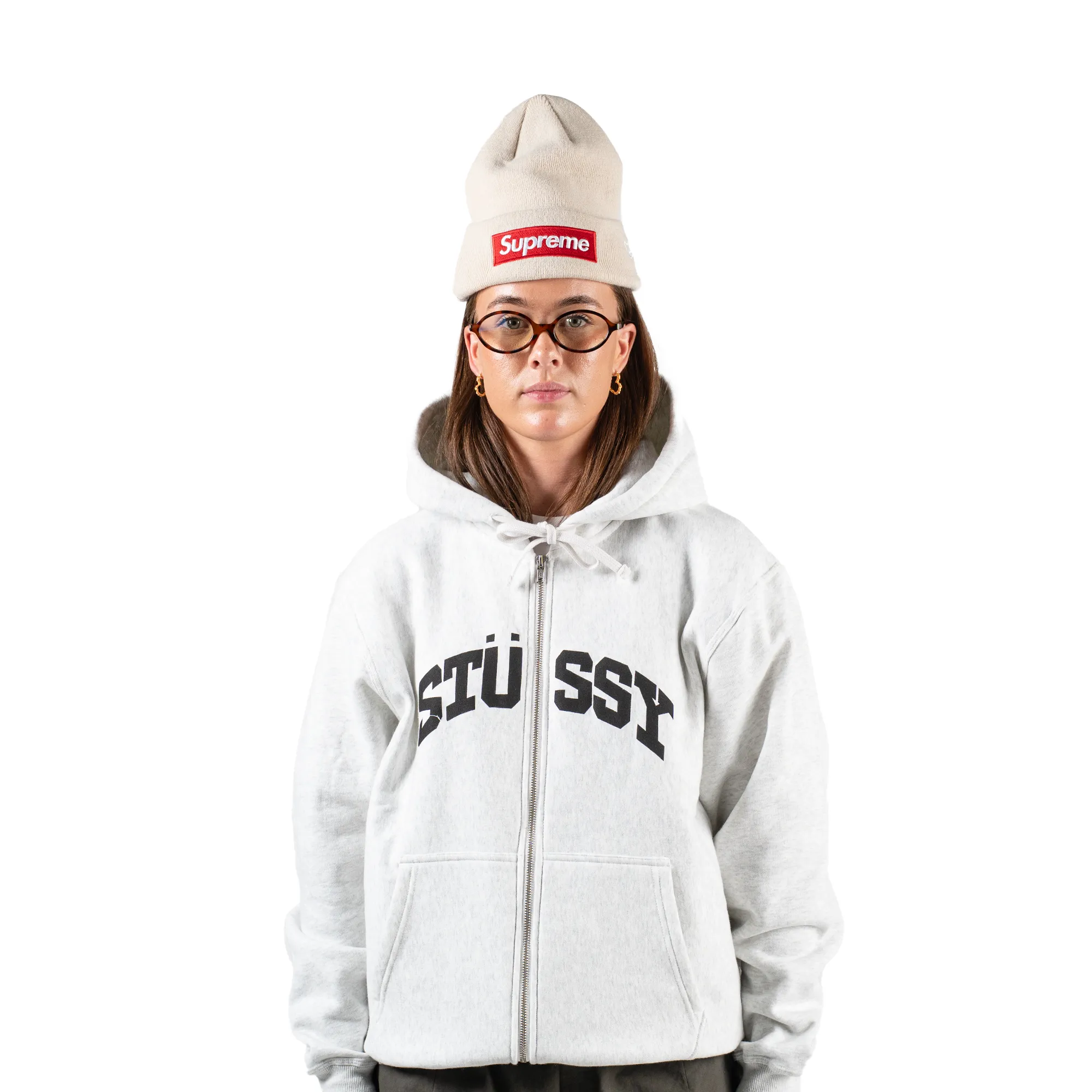 Stssy Block Sport Zip Hoodie Ash Heather