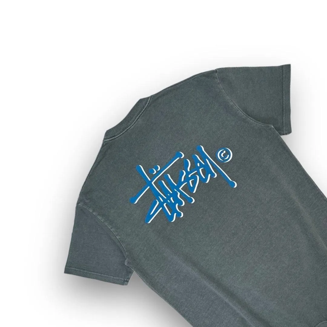 Stssy Blue Spellout Graffiti Graphic T-shirt