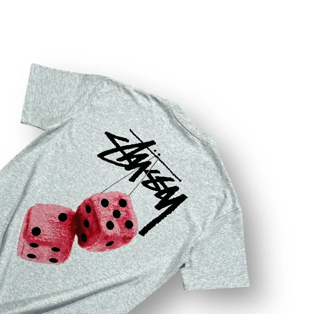 Stssy Grey T-shirt with Pink Dice Graphic