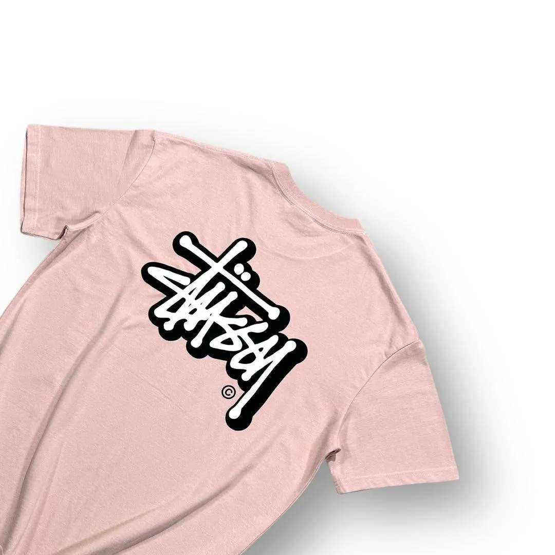Stssy Pink Spellout Graffiti Graphic T-shirt