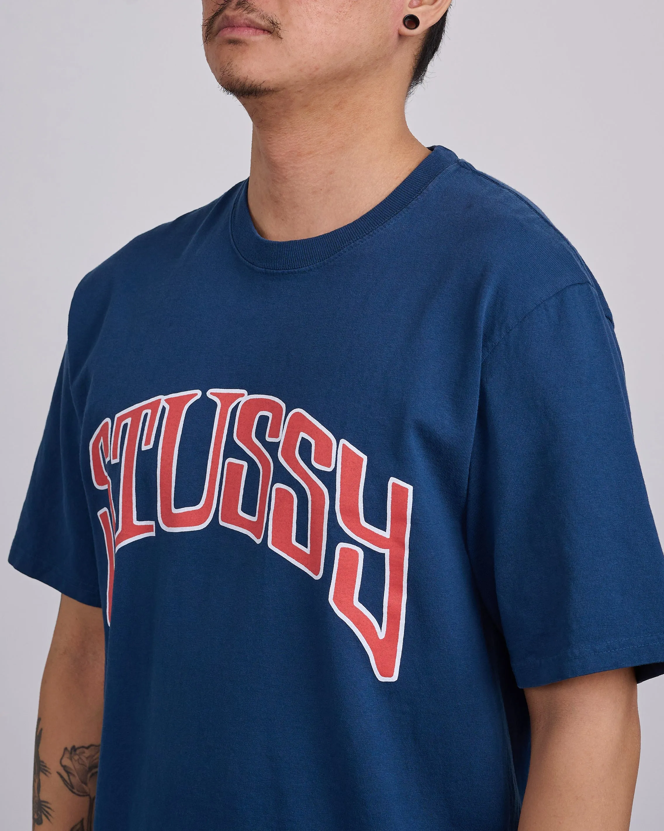 Stussy Arched Pigment Dyed T-Shirt Navy
