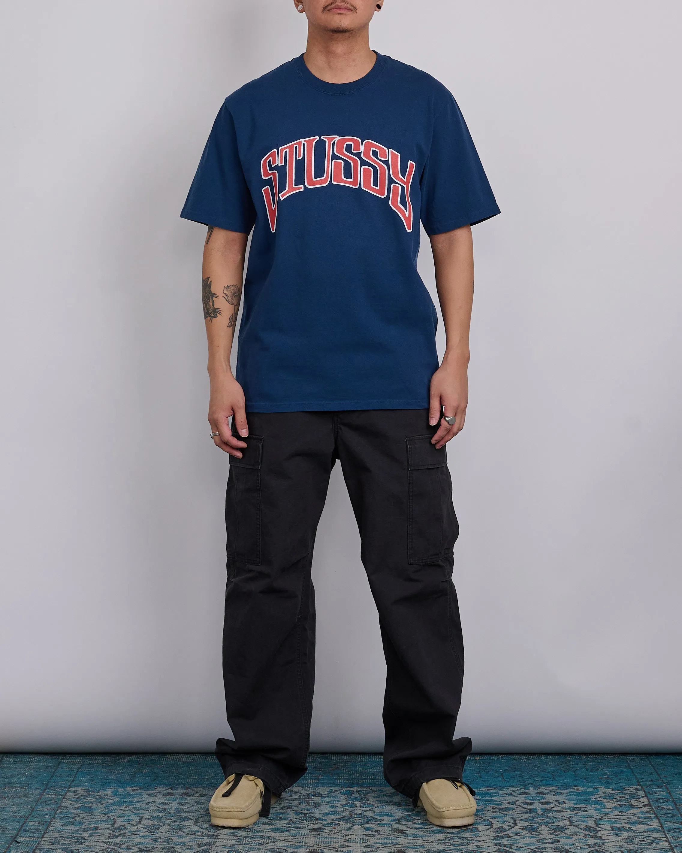 Stussy Arched Pigment Dyed T-Shirt Navy