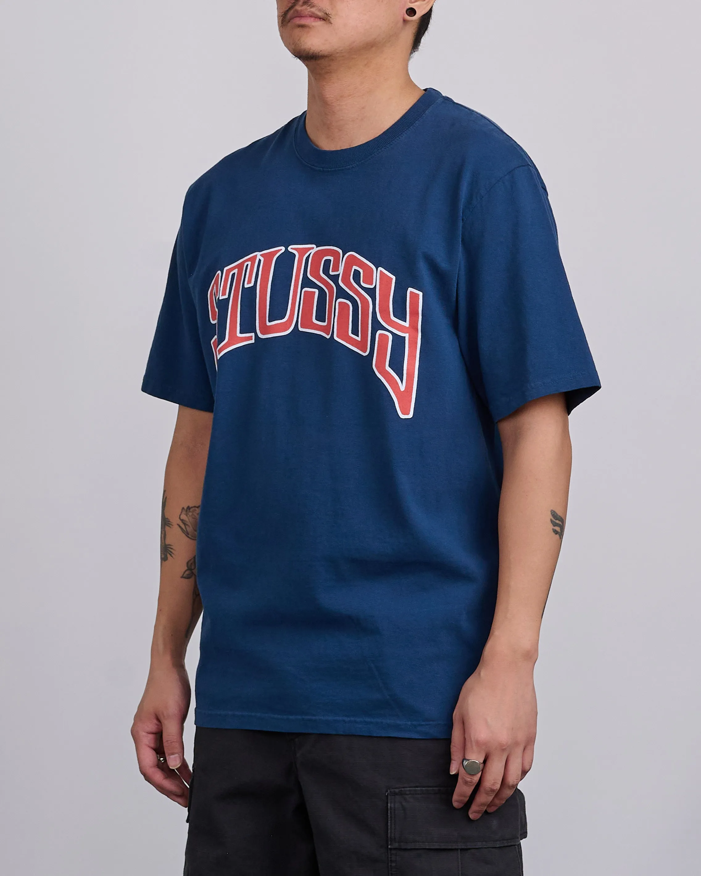 Stussy Arched Pigment Dyed T-Shirt Navy