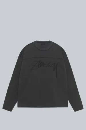 STUSSY FOOTBALL CREW PIGMENT DYED WASHED BLACK