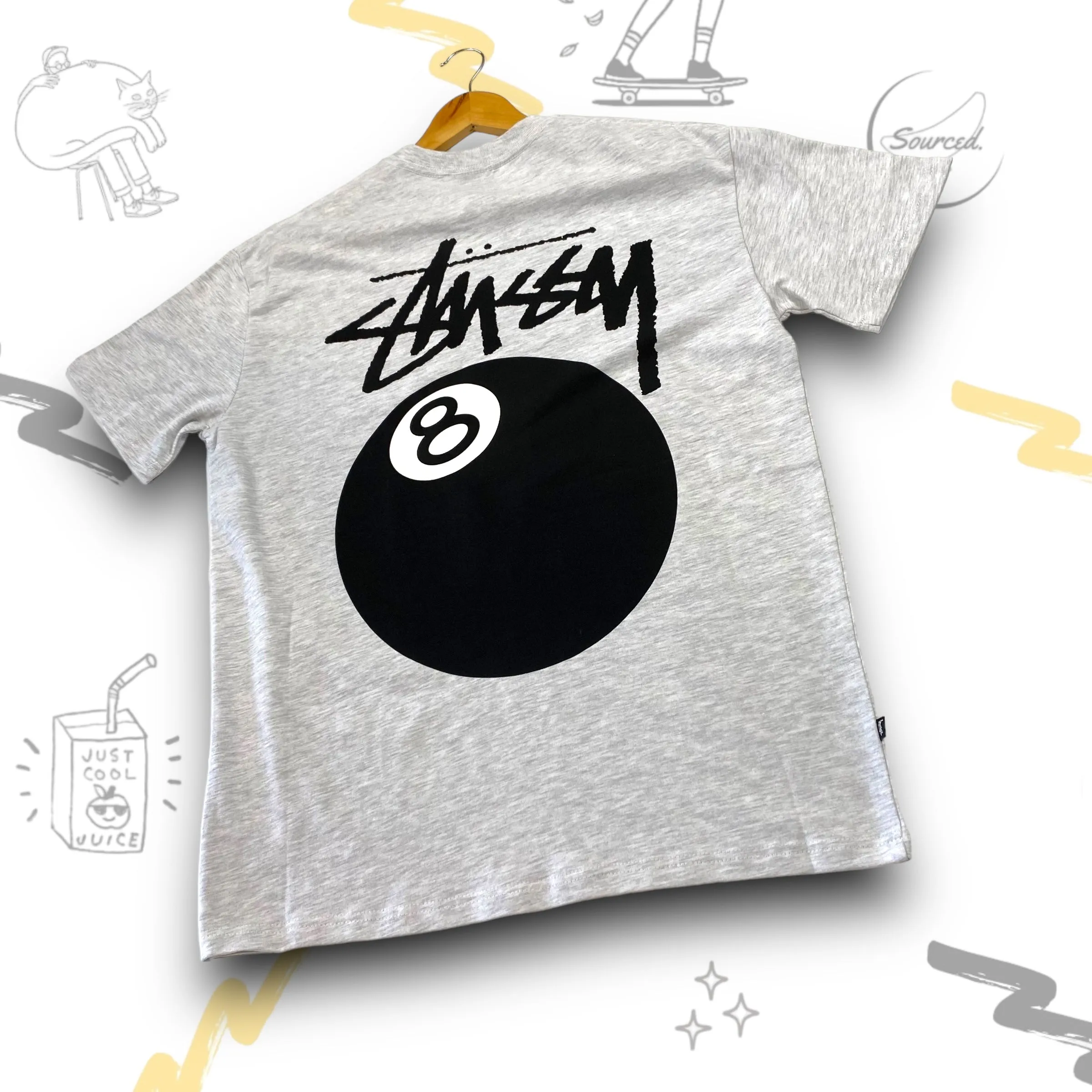 Stussy Grey 8 Ball Graphic T-shirt
