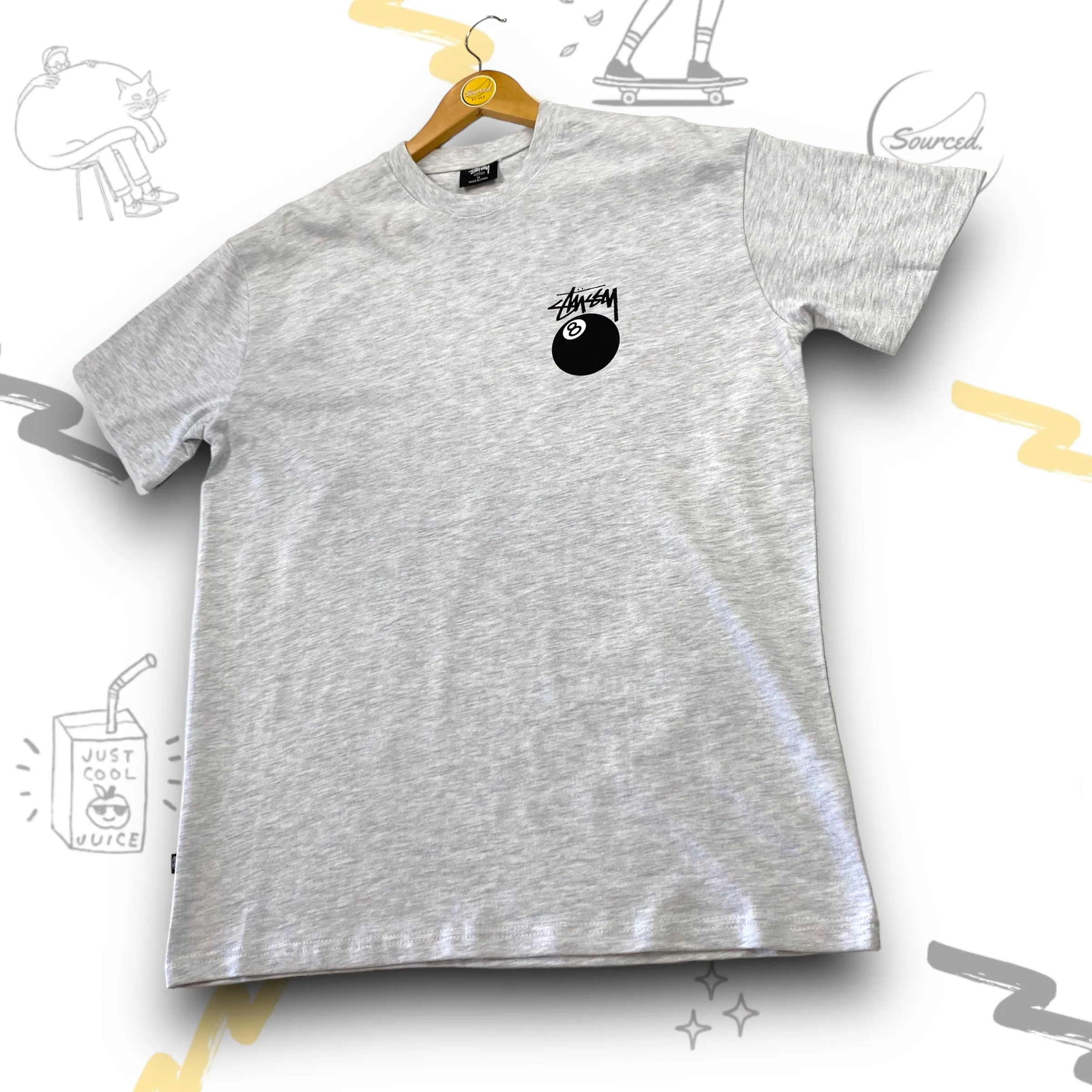 Stussy Grey 8 Ball Graphic T-shirt