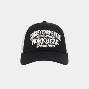 STUSSY LOW PROFILE WORKGEAR STRAPBACK HAT - BLACK