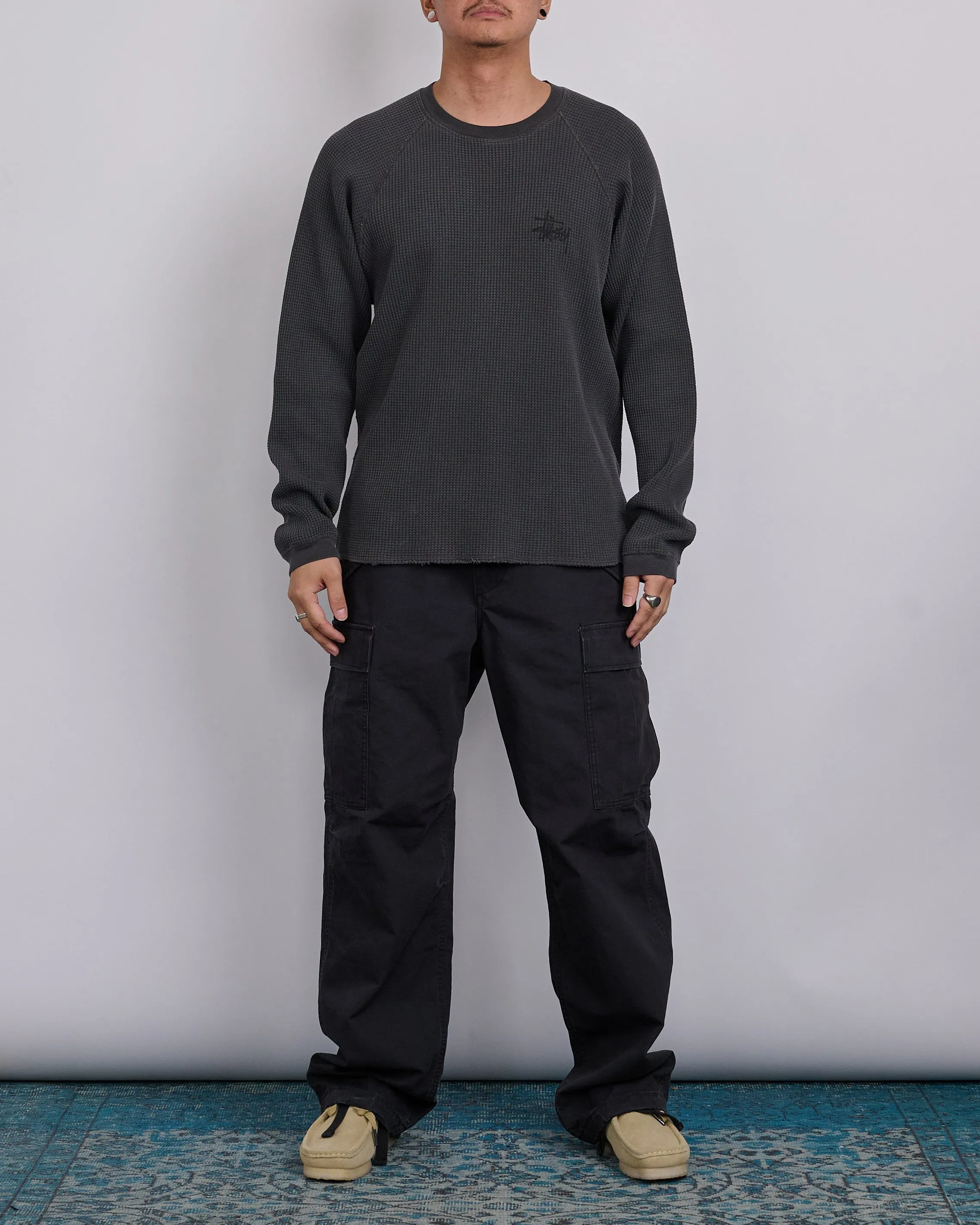 Stussy Raglan Basic Stock Thermal Crewneck Washed Black