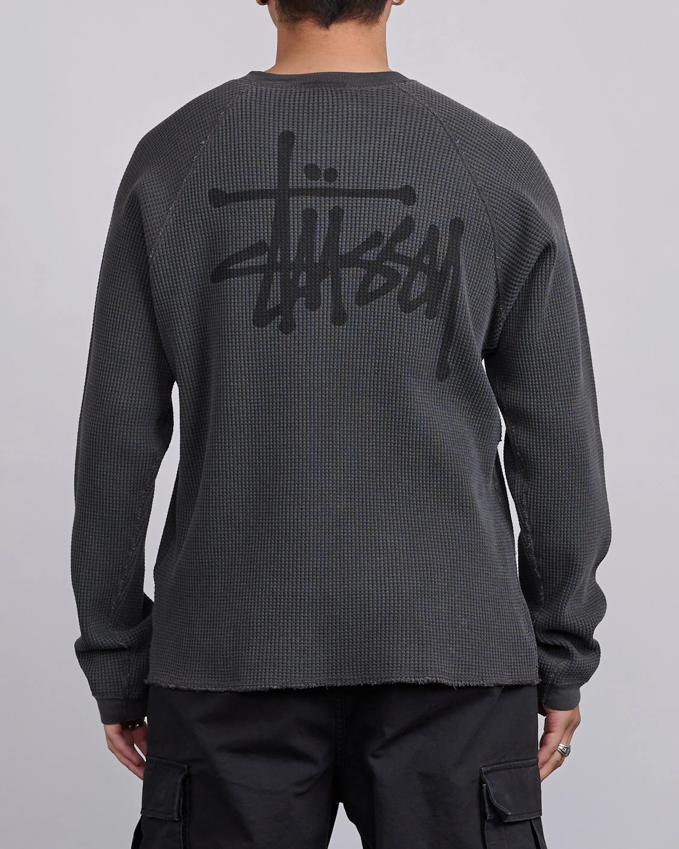 Stussy Raglan Basic Stock Thermal Crewneck Washed Black