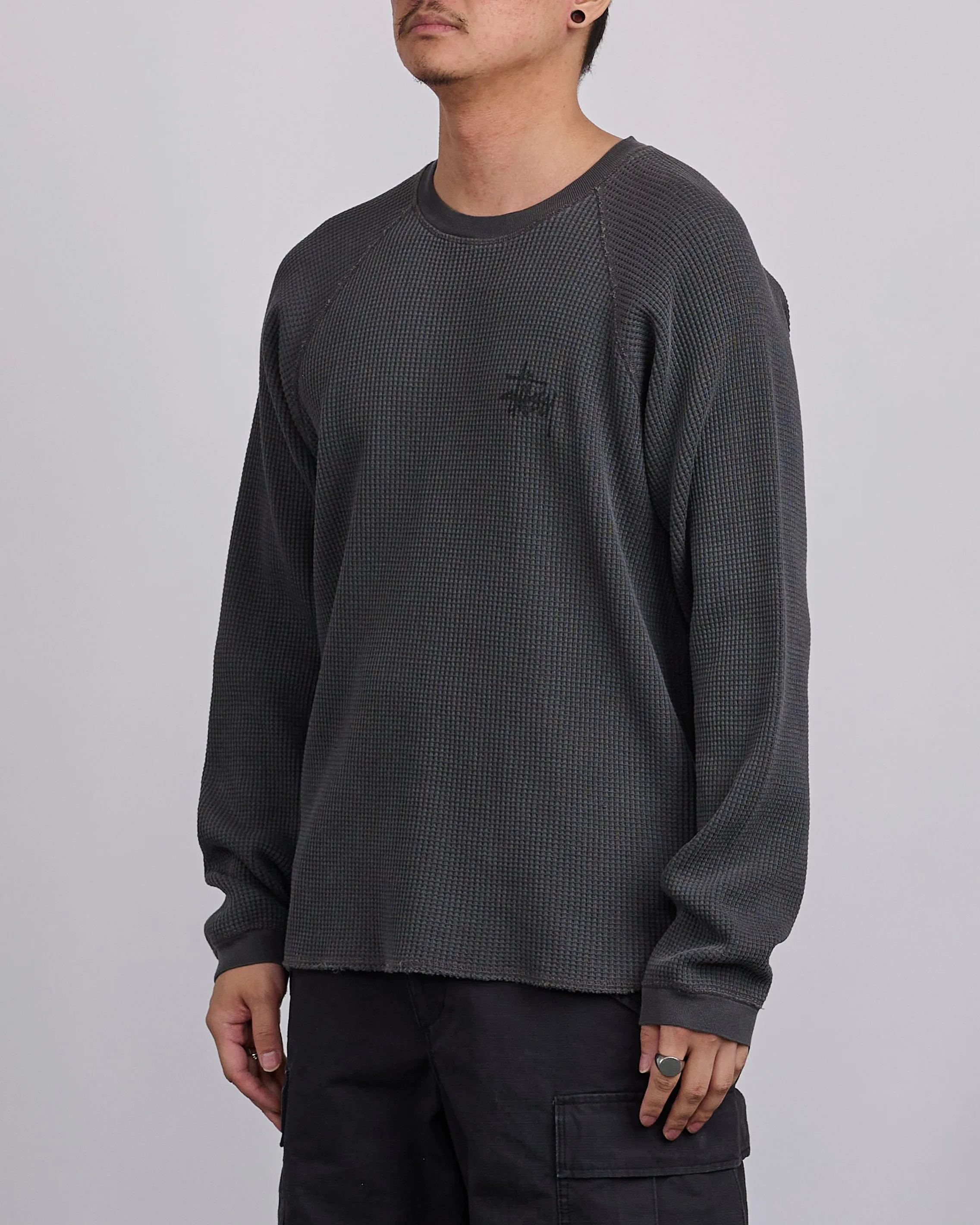 Stussy Raglan Basic Stock Thermal Crewneck Washed Black