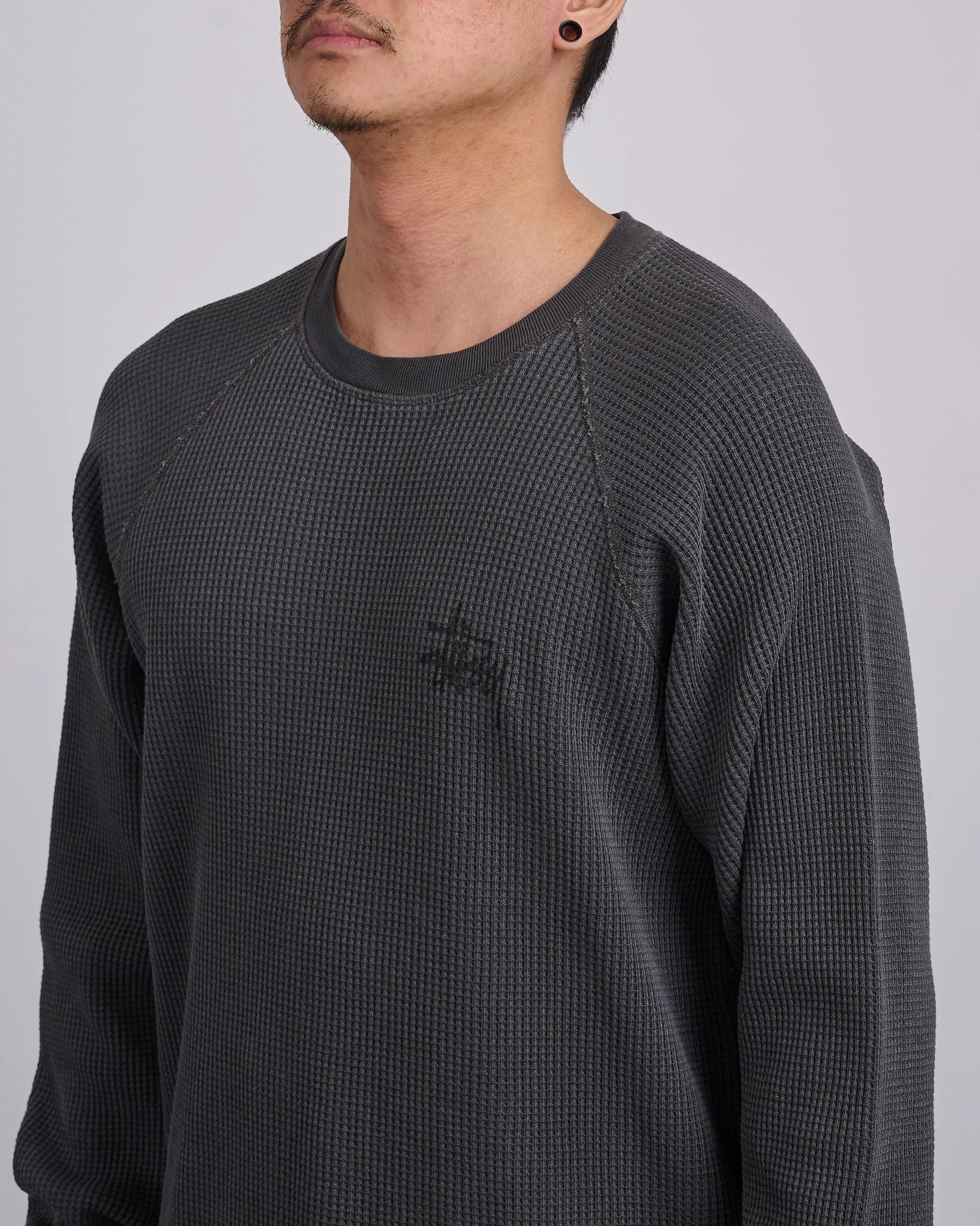 Stussy Raglan Basic Stock Thermal Crewneck Washed Black
