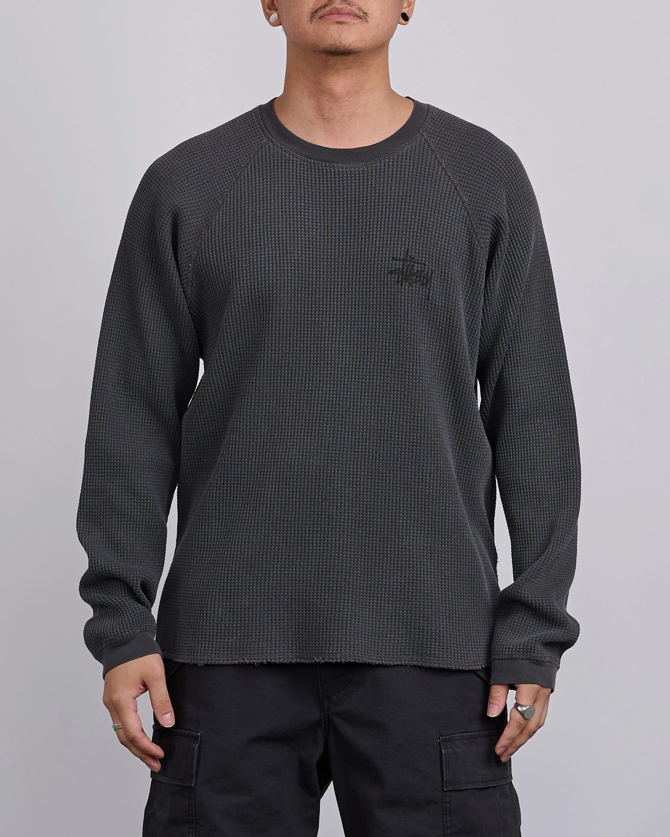 Stussy Raglan Basic Stock Thermal Crewneck Washed Black