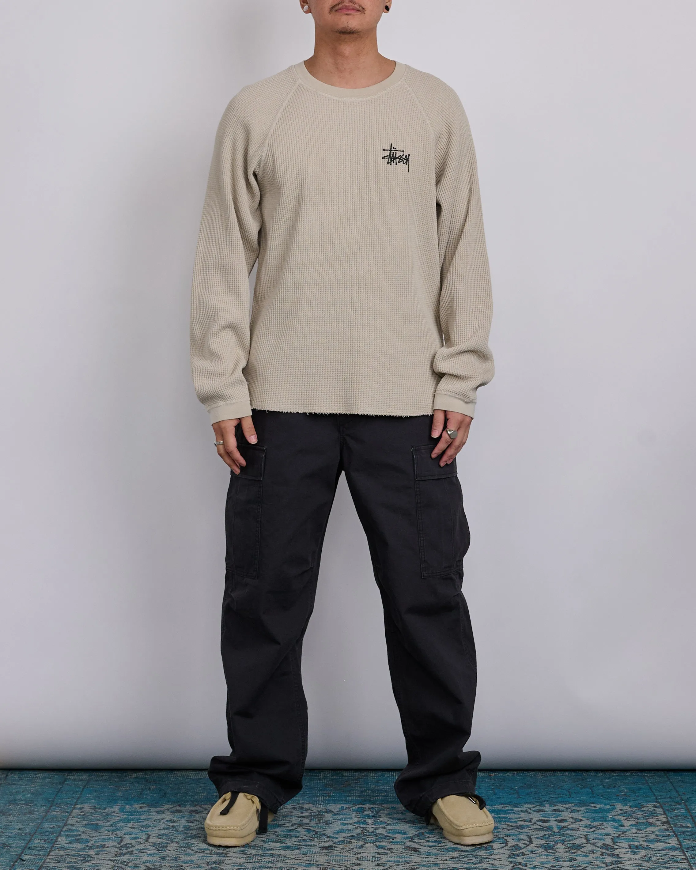 Stussy Raglan Thermal Basic Stock Crewneck Bone