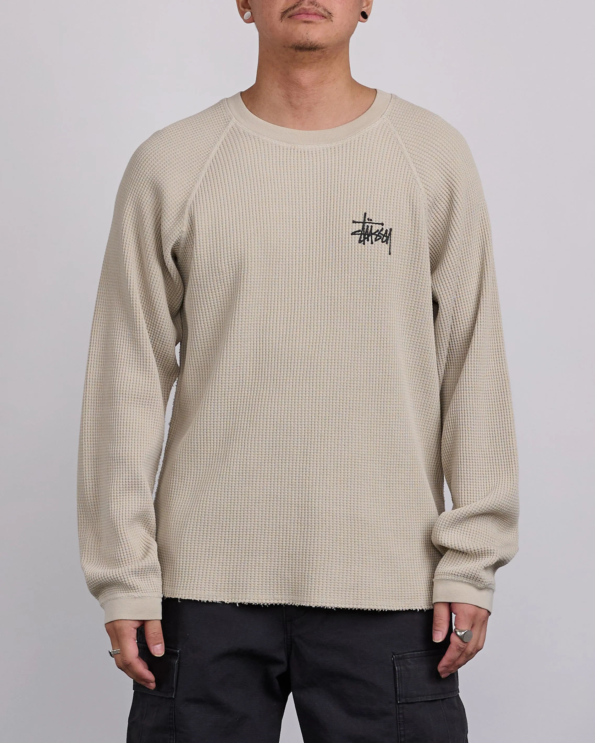 Stussy Raglan Thermal Basic Stock Crewneck Bone