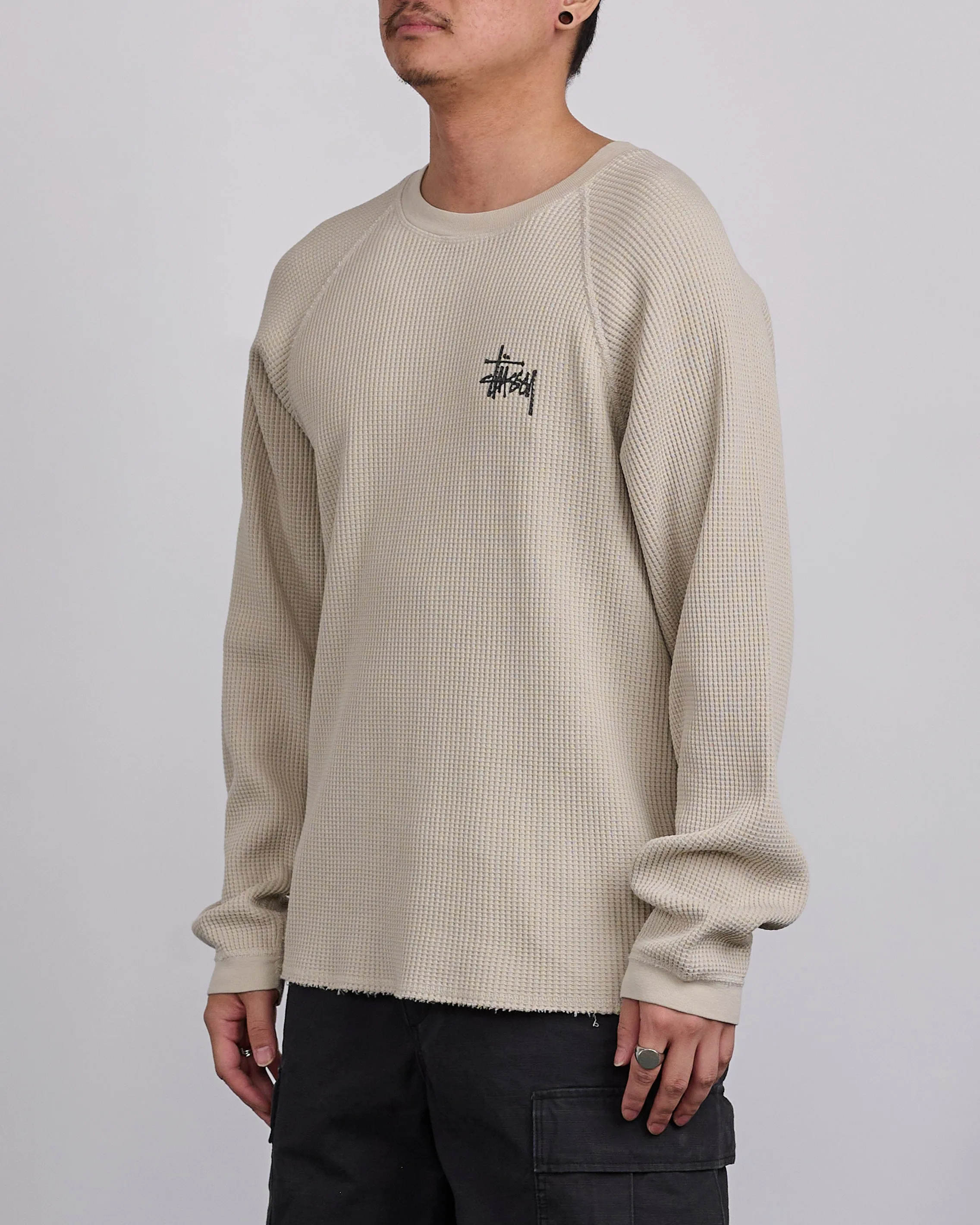 Stussy Raglan Thermal Basic Stock Crewneck Bone
