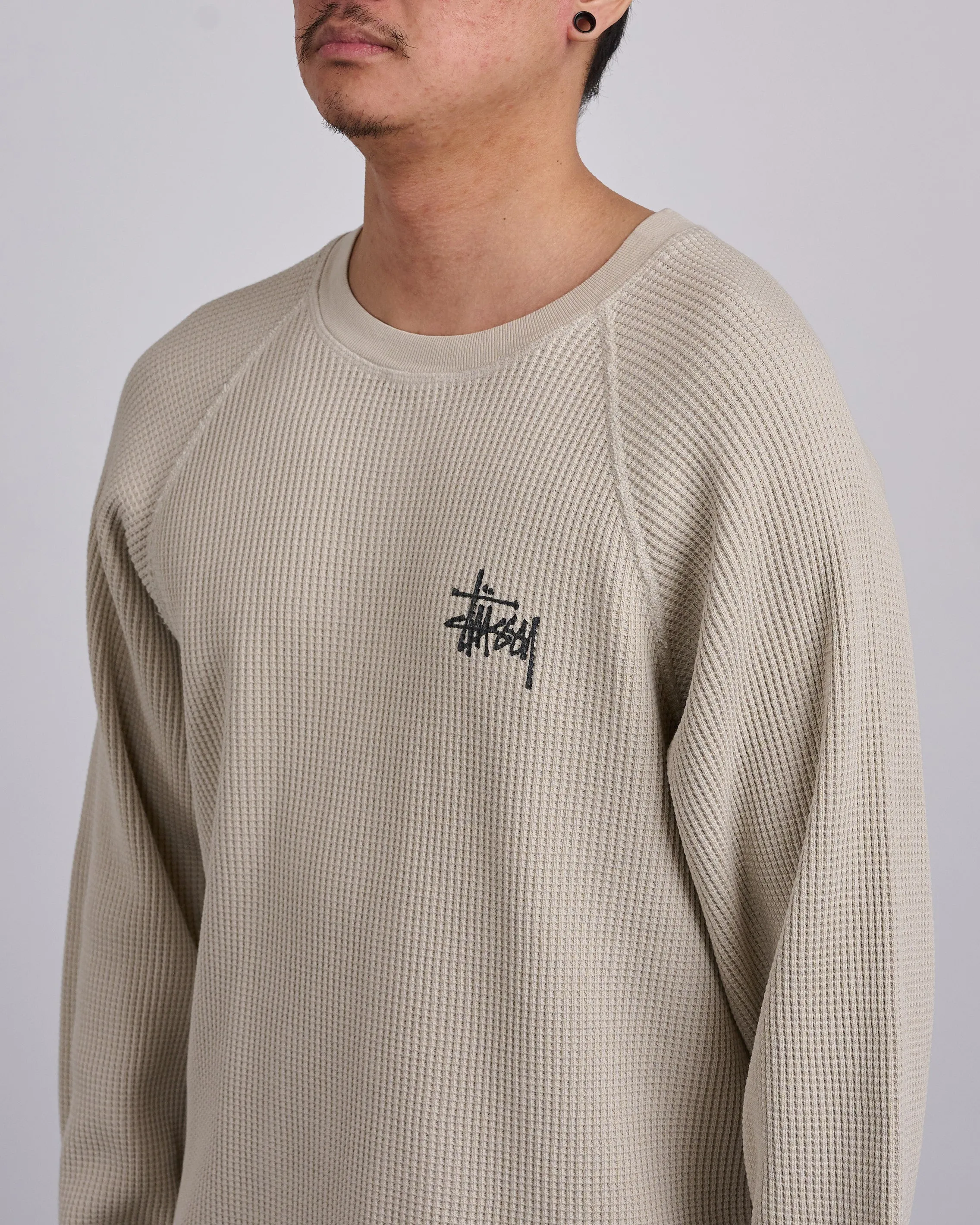 Stussy Raglan Thermal Basic Stock Crewneck Bone