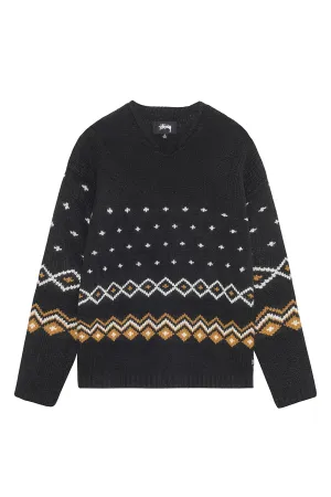 Stussy Roll V-Neck Fair Isle Sweater 'Charcoal'