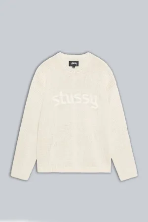 STUSSY ROLL V-NECK LOGO SWEATER NATURAL