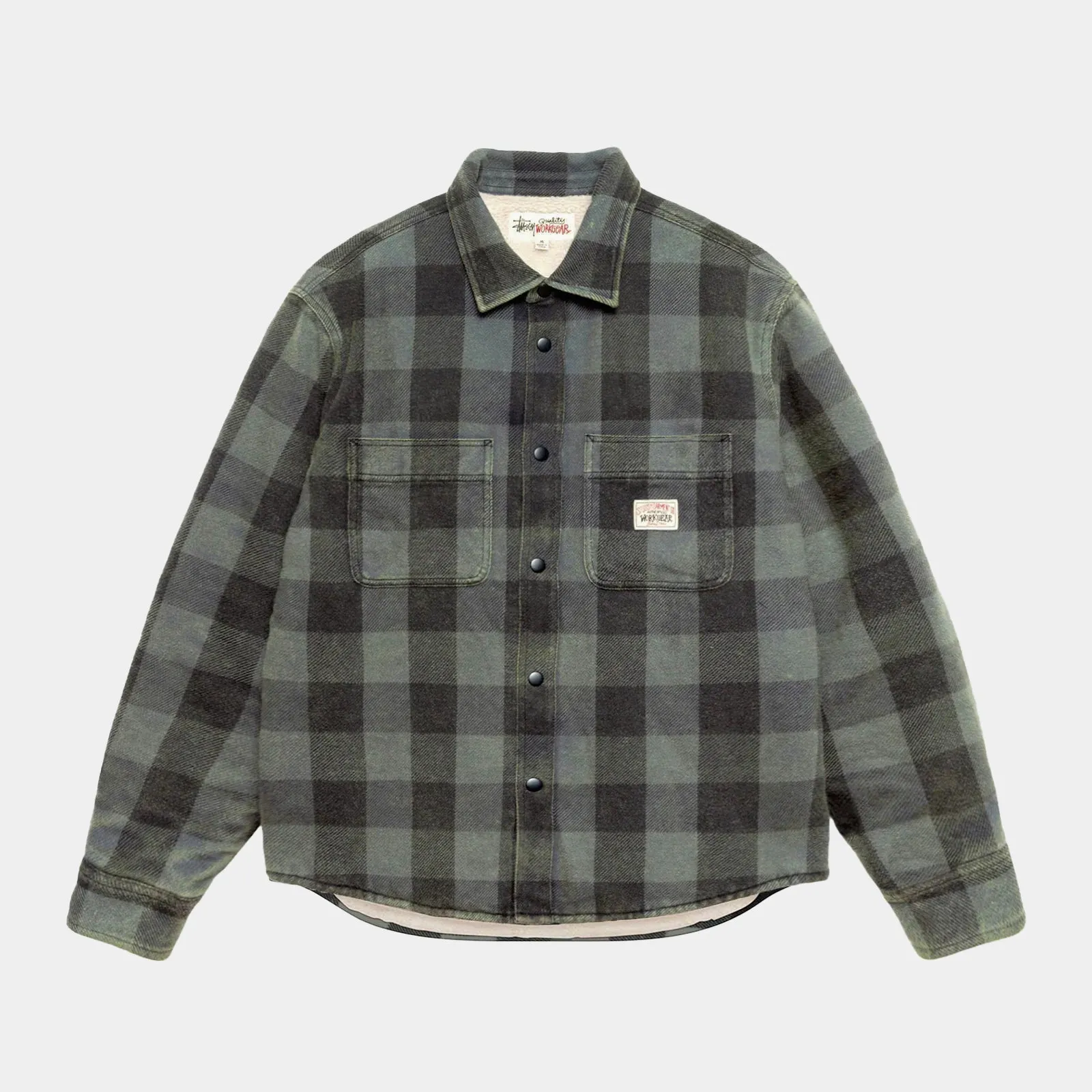 STUSSY SHERPA LINED BUFFALO PLAID SHIRT - GREEN/BLACK